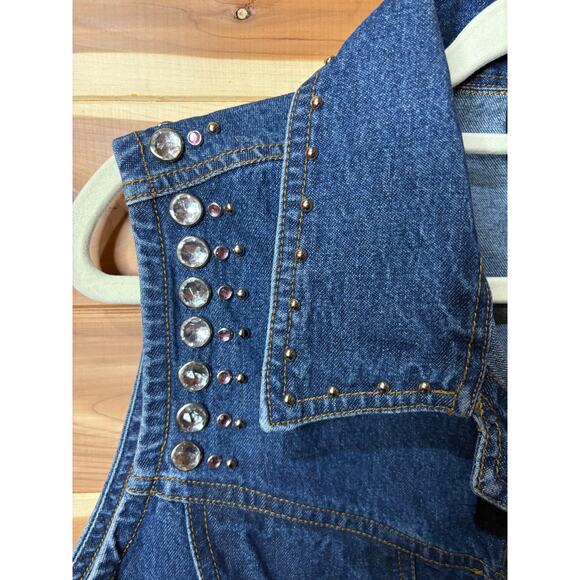 Vtg Gordon & James Signature 90s Y2K Denim Studded Vest Rhinestone Vintage L - Picture 3 of 10